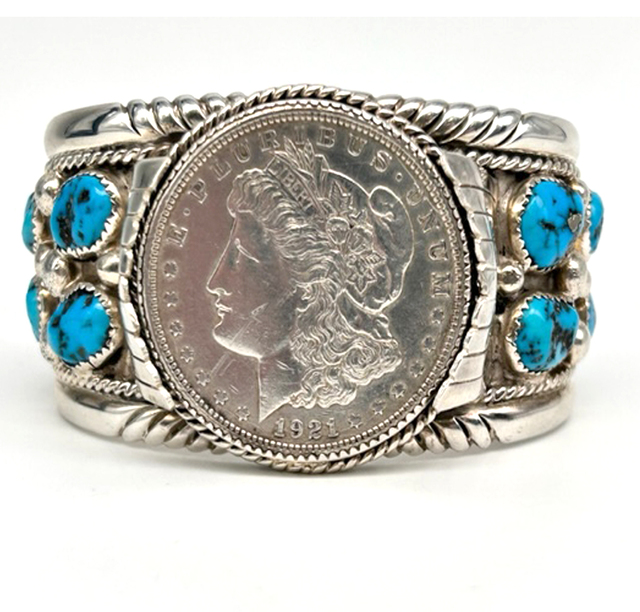 Turquoise & Silver Turquoise & Silver Coin Cuff 