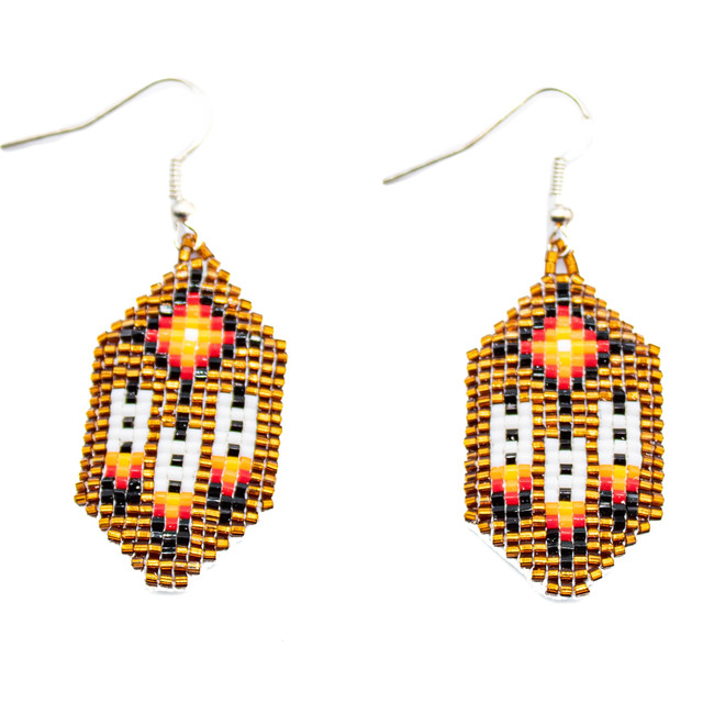 Beaded Copper Beaded Feather Earrings on Leather