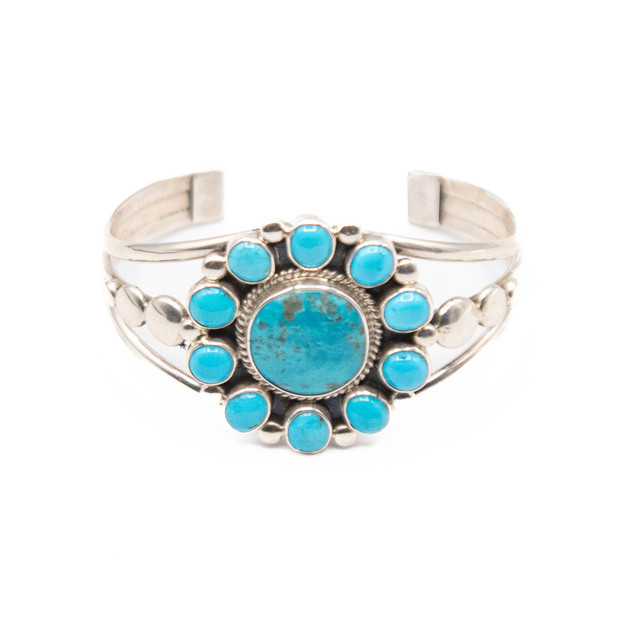 Turquoise & Silver Kingman Turquoise Cluster Bracelet
