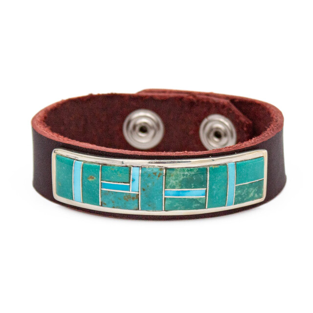 Turquoise & Silver Turquoise Inlay on Leather