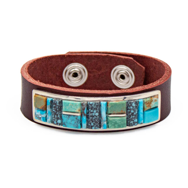 Turquoise & Silver Turquoise Inlay on Leather