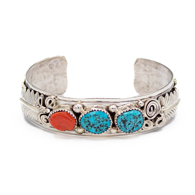 Turquoise & Silver Turquoise & Coral Cuff