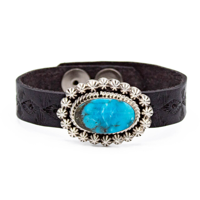 Turquoise & Silver Turquoise & Silver on Leather