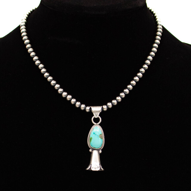 Turquoise & Silver Navajo Pearls & Turquoise Pendant