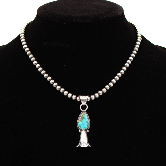Turquoise & Silver Navajo Pearls & Turquoise Pendant