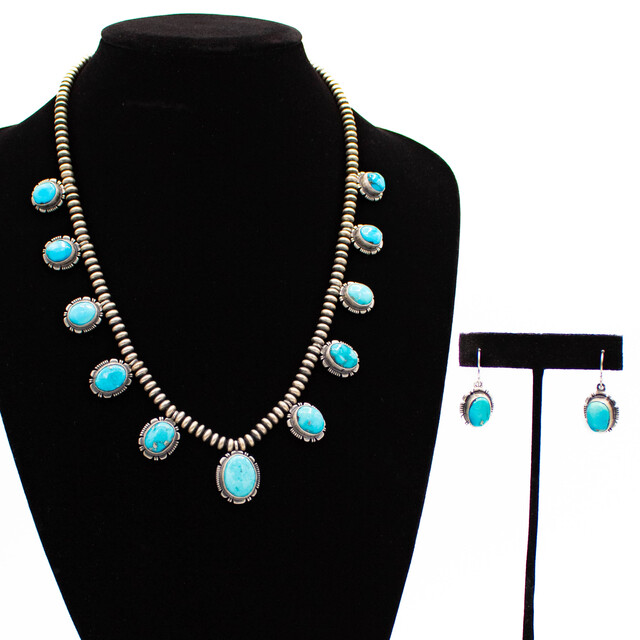 Turquoise & Silver Turquoise & Navajo Pearl Neklace Set