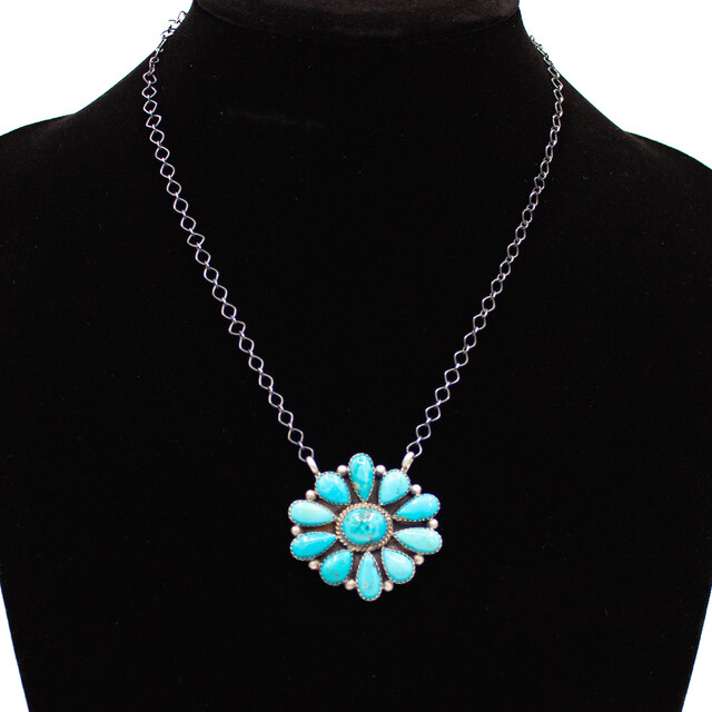 Turquoise & Silver Turquoise Cluster Pendant