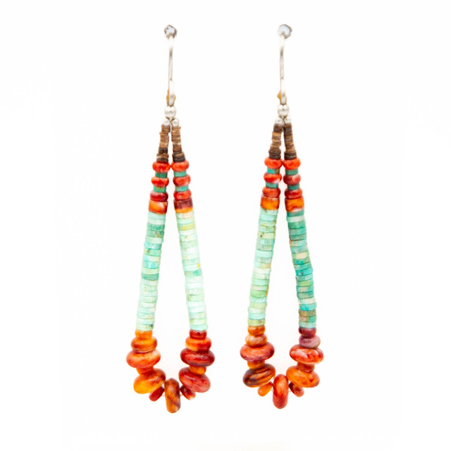 Turquoise & Silver Turquoise And Spiny Oyster Earrings